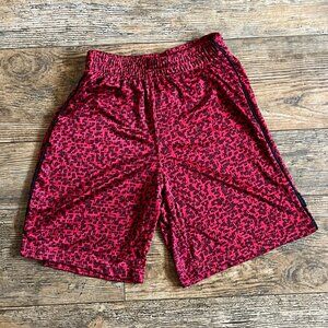 Share Spalding Red with Gray Block Pattern Kid's Basketball Shorts 5/6